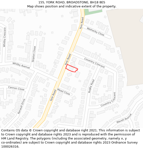 155, YORK ROAD, BROADSTONE, BH18 8ES: Location map and indicative extent of plot