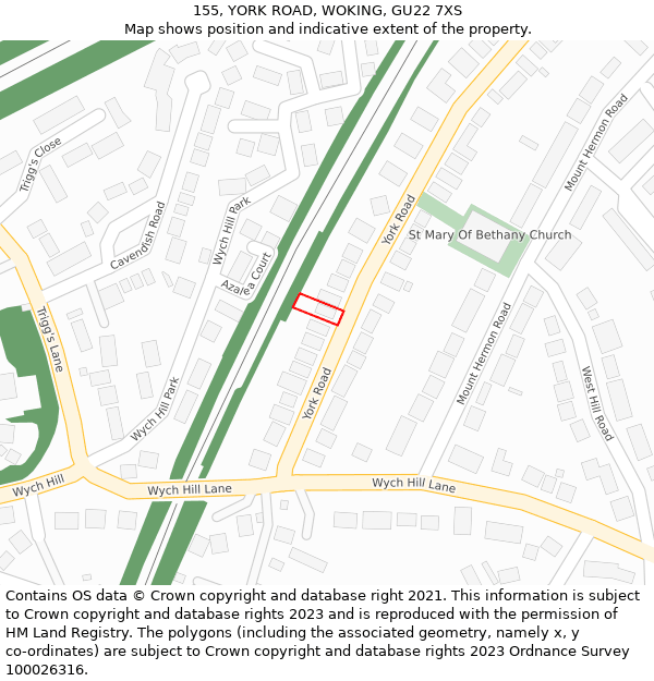 155, YORK ROAD, WOKING, GU22 7XS: Location map and indicative extent of plot