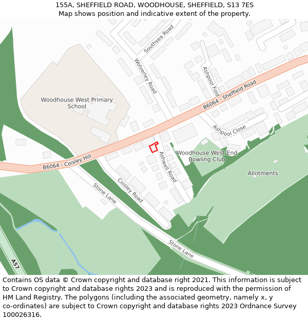 155A, SHEFFIELD ROAD, WOODHOUSE, SHEFFIELD, S13 7ES: Location map and indicative extent of plot