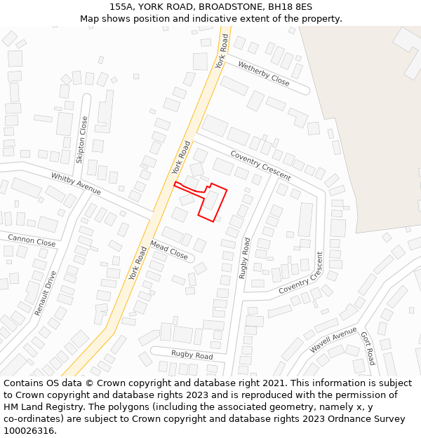 155A, YORK ROAD, BROADSTONE, BH18 8ES: Location map and indicative extent of plot