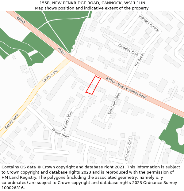 155B, NEW PENKRIDGE ROAD, CANNOCK, WS11 1HN: Location map and indicative extent of plot