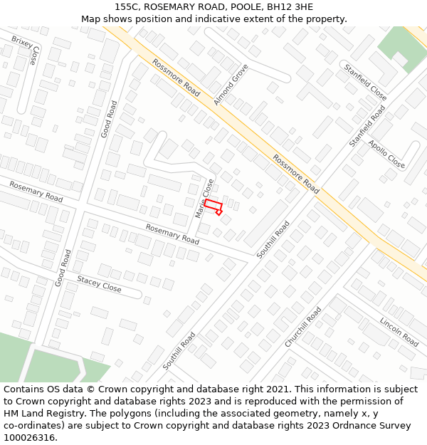 155C, ROSEMARY ROAD, POOLE, BH12 3HE: Location map and indicative extent of plot