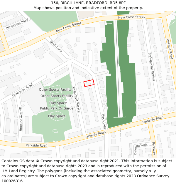 156, BIRCH LANE, BRADFORD, BD5 8PF: Location map and indicative extent of plot