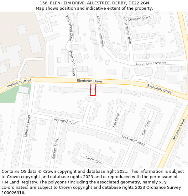 156, BLENHEIM DRIVE, ALLESTREE, DERBY, DE22 2GN: Location map and indicative extent of plot