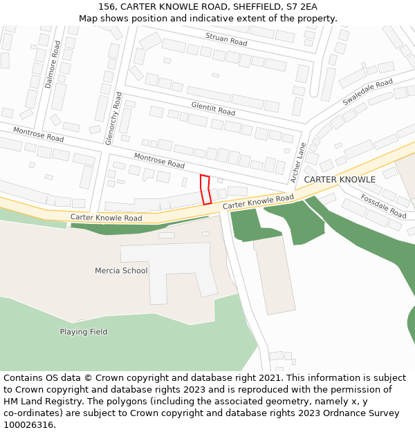 156, CARTER KNOWLE ROAD, SHEFFIELD, S7 2EA: Location map and indicative extent of plot