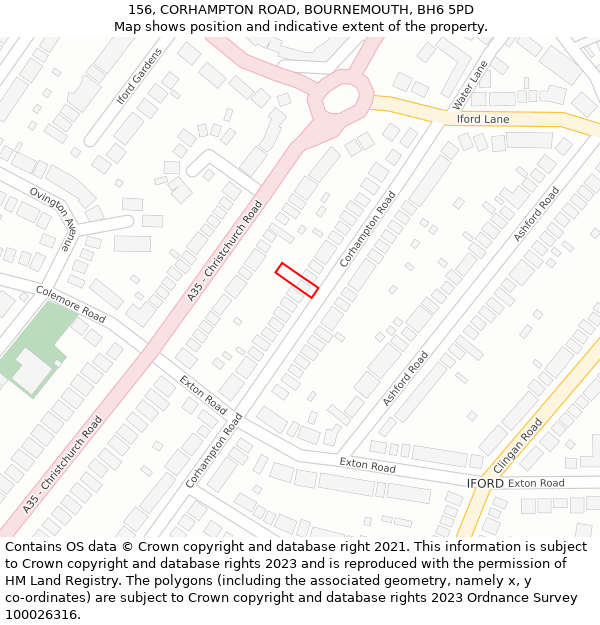 156, CORHAMPTON ROAD, BOURNEMOUTH, BH6 5PD: Location map and indicative extent of plot