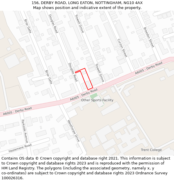 156, DERBY ROAD, LONG EATON, NOTTINGHAM, NG10 4AX: Location map and indicative extent of plot