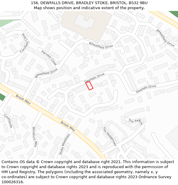 156, DEWFALLS DRIVE, BRADLEY STOKE, BRISTOL, BS32 9BU: Location map and indicative extent of plot