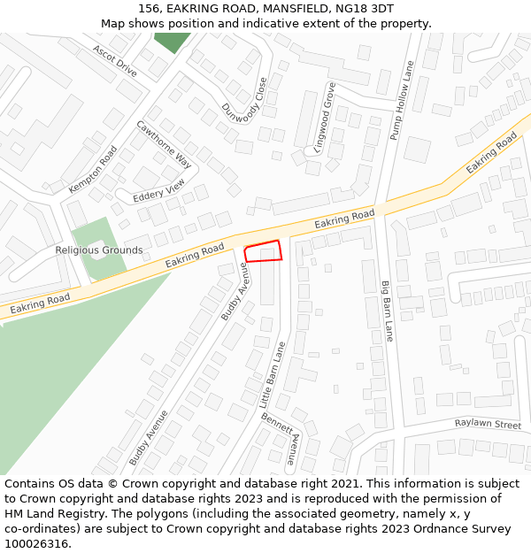 156, EAKRING ROAD, MANSFIELD, NG18 3DT: Location map and indicative extent of plot