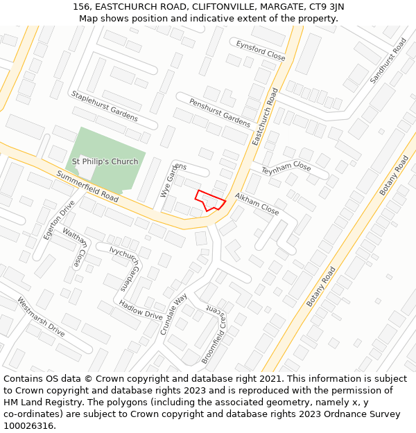 156, EASTCHURCH ROAD, CLIFTONVILLE, MARGATE, CT9 3JN: Location map and indicative extent of plot
