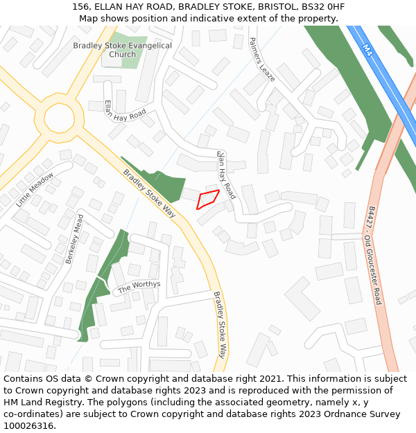 156, ELLAN HAY ROAD, BRADLEY STOKE, BRISTOL, BS32 0HF: Location map and indicative extent of plot
