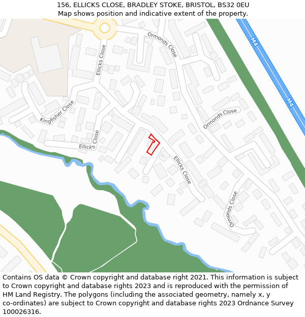 156, ELLICKS CLOSE, BRADLEY STOKE, BRISTOL, BS32 0EU: Location map and indicative extent of plot