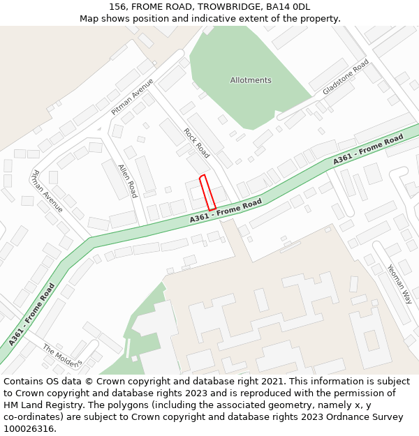 156, FROME ROAD, TROWBRIDGE, BA14 0DL: Location map and indicative extent of plot