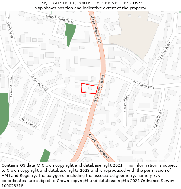 156, HIGH STREET, PORTISHEAD, BRISTOL, BS20 6PY: Location map and indicative extent of plot