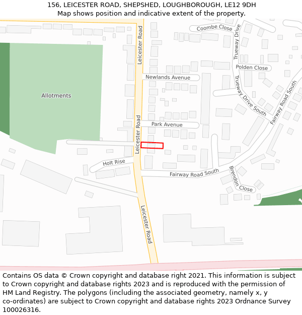 156, LEICESTER ROAD, SHEPSHED, LOUGHBOROUGH, LE12 9DH: Location map and indicative extent of plot