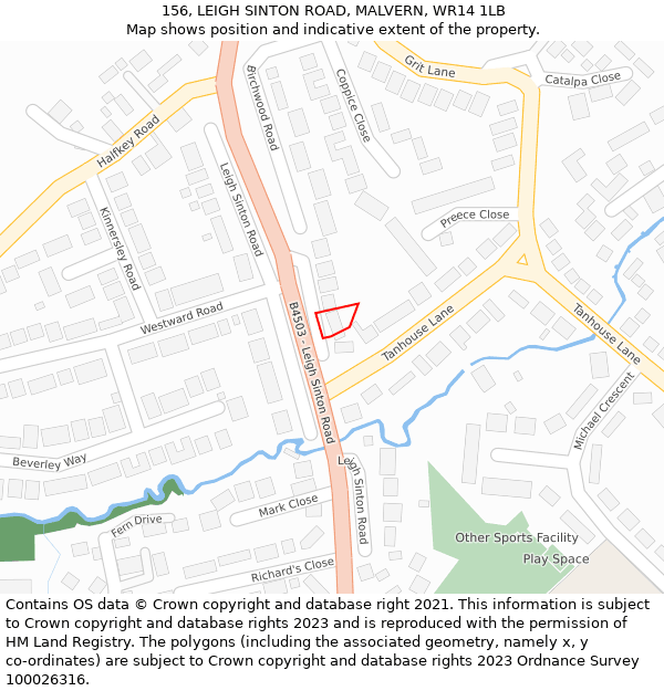 156, LEIGH SINTON ROAD, MALVERN, WR14 1LB: Location map and indicative extent of plot