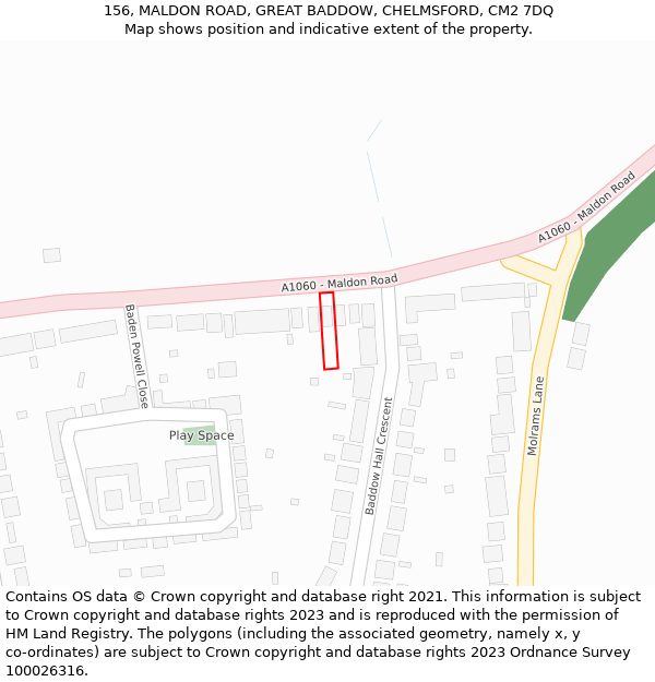 156, MALDON ROAD, GREAT BADDOW, CHELMSFORD, CM2 7DQ: Location map and indicative extent of plot