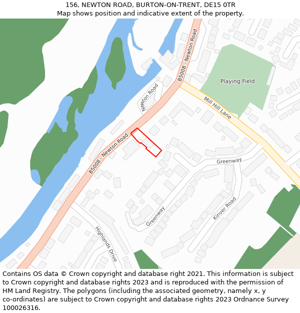 156, NEWTON ROAD, BURTON-ON-TRENT, DE15 0TR: Location map and indicative extent of plot