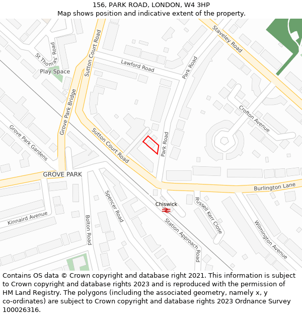 156, PARK ROAD, LONDON, W4 3HP: Location map and indicative extent of plot