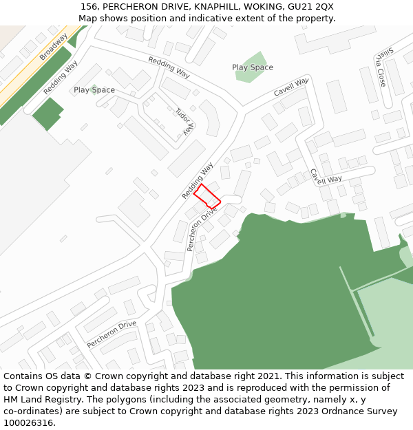 156, PERCHERON DRIVE, KNAPHILL, WOKING, GU21 2QX: Location map and indicative extent of plot