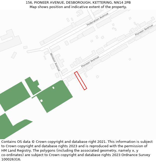 156, PIONEER AVENUE, DESBOROUGH, KETTERING, NN14 2PB: Location map and indicative extent of plot