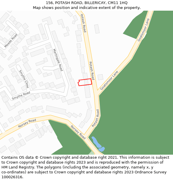 156, POTASH ROAD, BILLERICAY, CM11 1HQ: Location map and indicative extent of plot