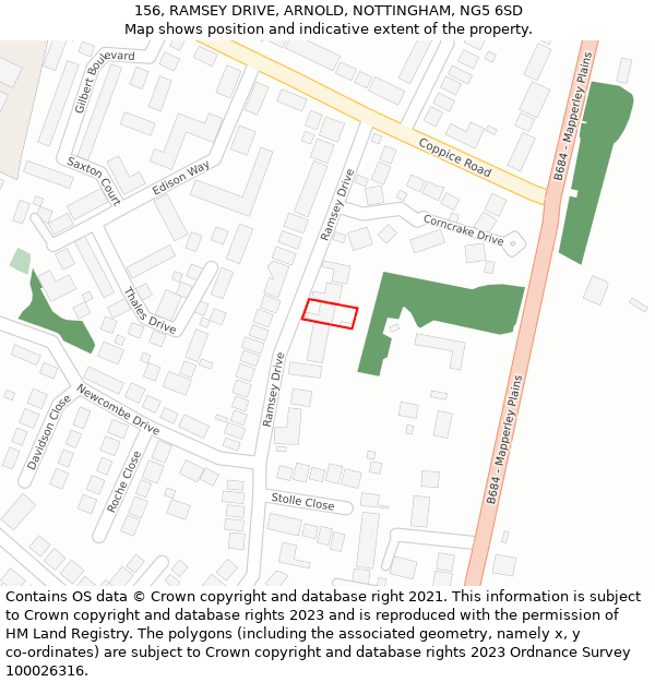 156, RAMSEY DRIVE, ARNOLD, NOTTINGHAM, NG5 6SD: Location map and indicative extent of plot