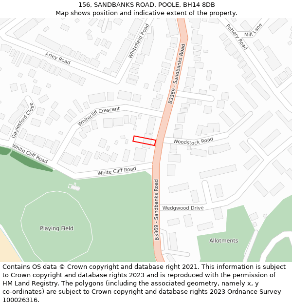 156, SANDBANKS ROAD, POOLE, BH14 8DB: Location map and indicative extent of plot