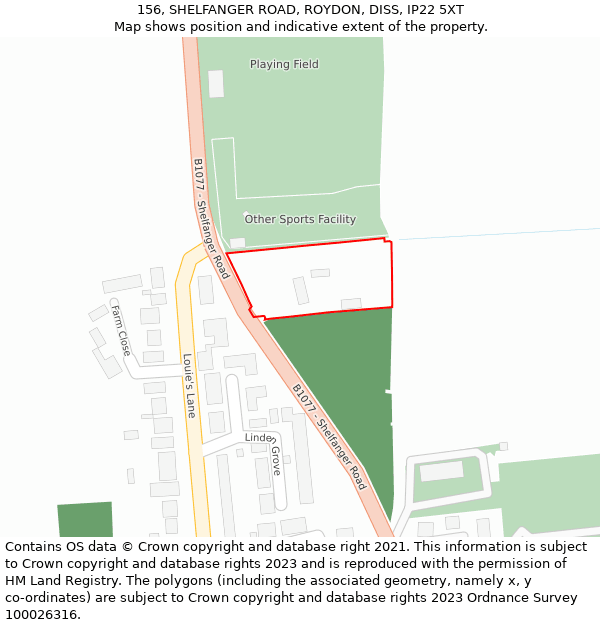 156, SHELFANGER ROAD, ROYDON, DISS, IP22 5XT: Location map and indicative extent of plot