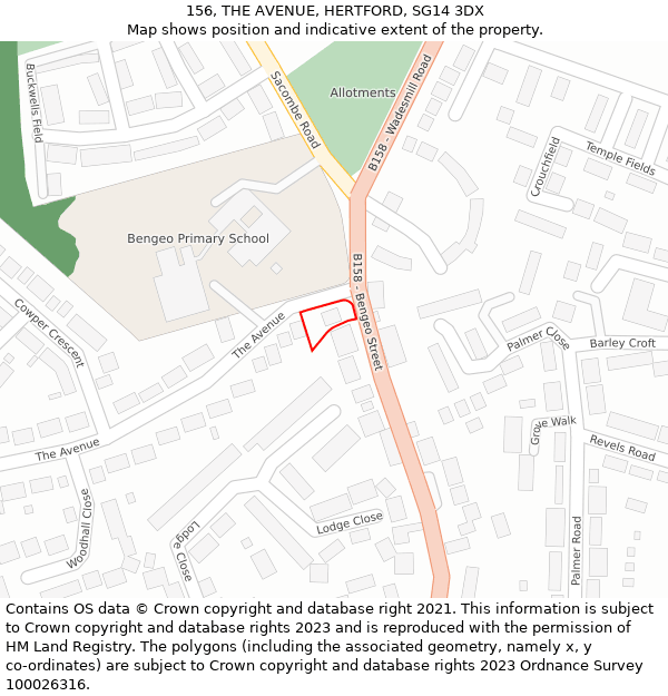 156, THE AVENUE, HERTFORD, SG14 3DX: Location map and indicative extent of plot