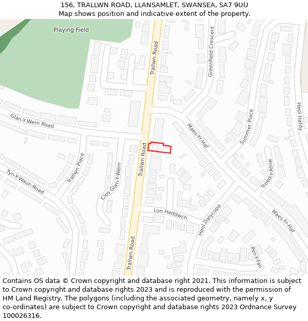 156, TRALLWN ROAD, LLANSAMLET, SWANSEA, SA7 9UU: Location map and indicative extent of plot