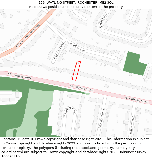 156, WATLING STREET, ROCHESTER, ME2 3QL: Location map and indicative extent of plot