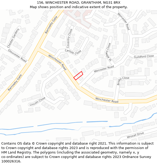 156, WINCHESTER ROAD, GRANTHAM, NG31 8RX: Location map and indicative extent of plot