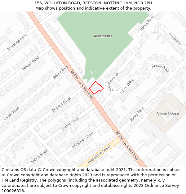 156, WOLLATON ROAD, BEESTON, NOTTINGHAM, NG9 2PH: Location map and indicative extent of plot