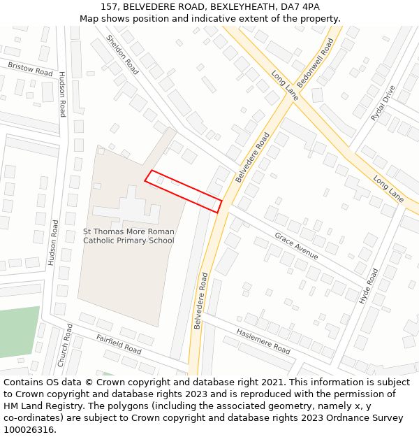 157, BELVEDERE ROAD, BEXLEYHEATH, DA7 4PA: Location map and indicative extent of plot