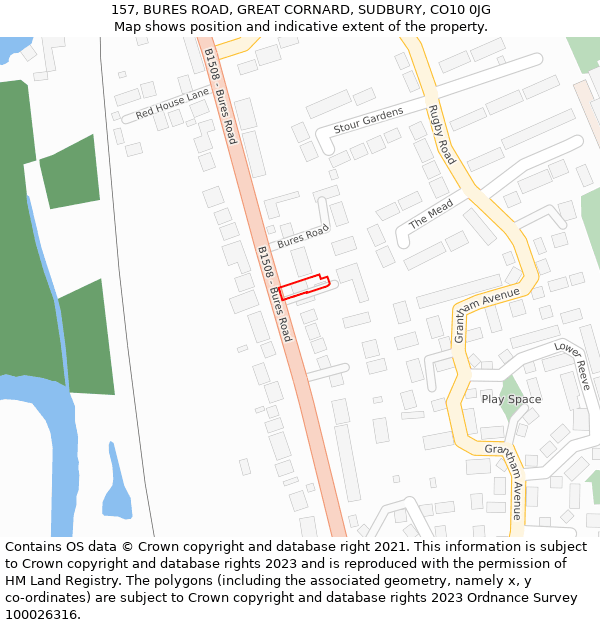 157, BURES ROAD, GREAT CORNARD, SUDBURY, CO10 0JG: Location map and indicative extent of plot