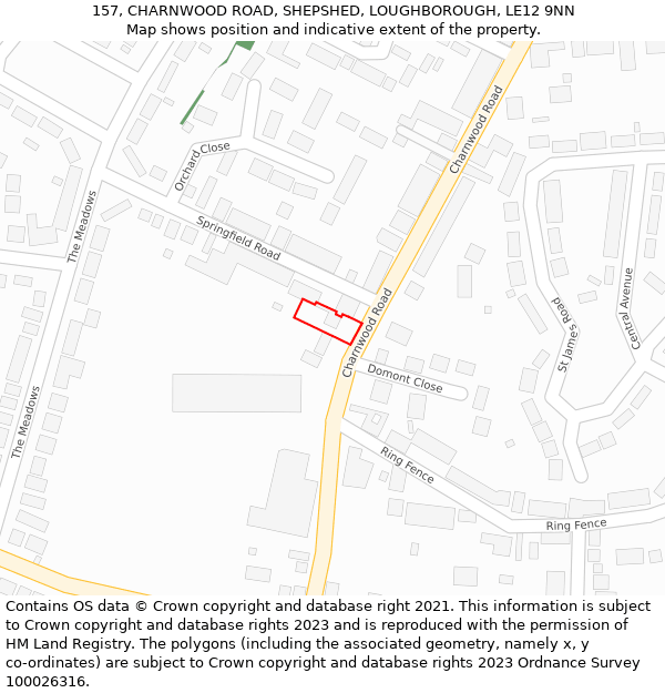 157, CHARNWOOD ROAD, SHEPSHED, LOUGHBOROUGH, LE12 9NN: Location map and indicative extent of plot