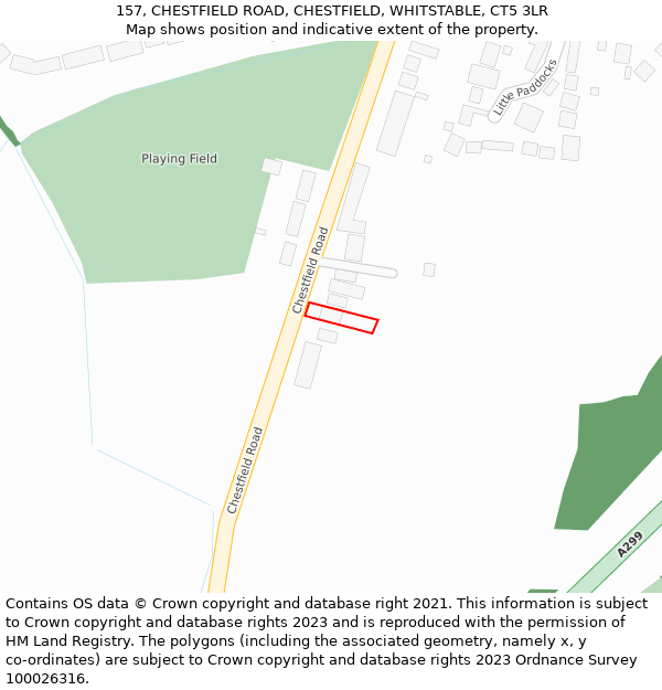 157, CHESTFIELD ROAD, CHESTFIELD, WHITSTABLE, CT5 3LR: Location map and indicative extent of plot
