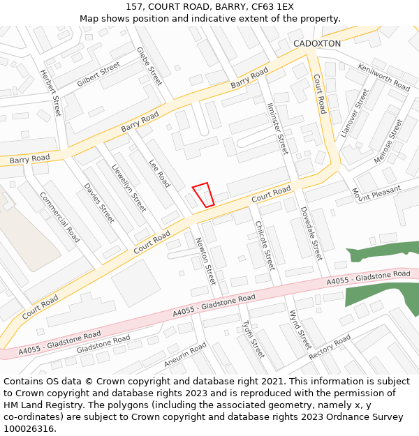 157, COURT ROAD, BARRY, CF63 1EX: Location map and indicative extent of plot