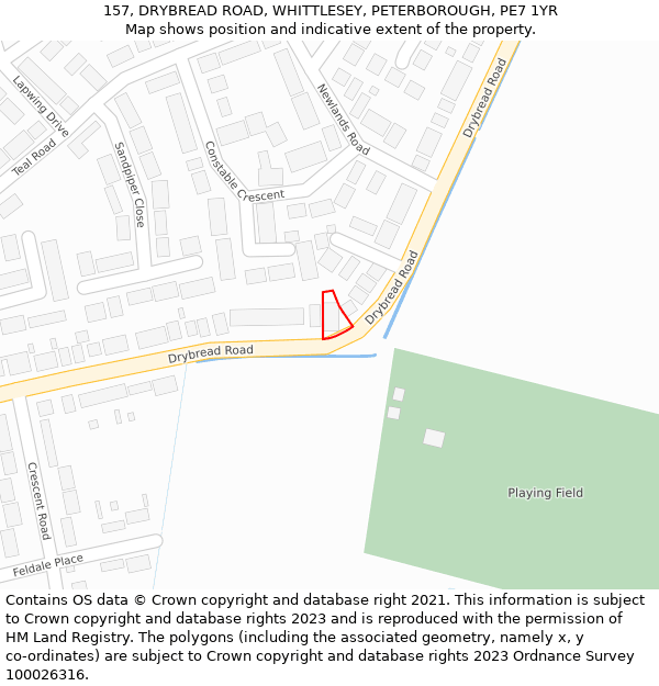 157, DRYBREAD ROAD, WHITTLESEY, PETERBOROUGH, PE7 1YR: Location map and indicative extent of plot
