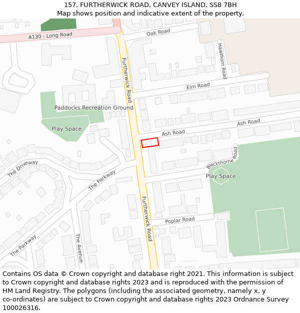 157, FURTHERWICK ROAD, CANVEY ISLAND, SS8 7BH: Location map and indicative extent of plot