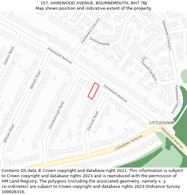 157, HAREWOOD AVENUE, BOURNEMOUTH, BH7 7BJ: Location map and indicative extent of plot