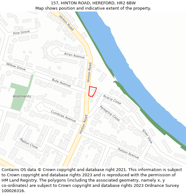 157, HINTON ROAD, HEREFORD, HR2 6BW: Location map and indicative extent of plot