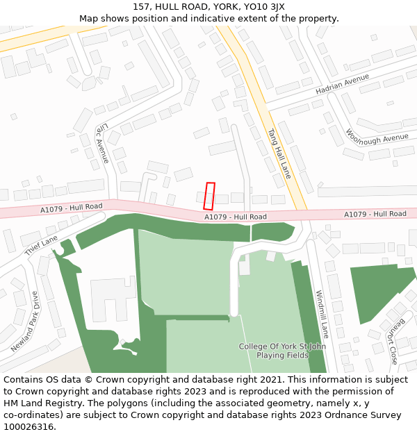 157, HULL ROAD, YORK, YO10 3JX: Location map and indicative extent of plot
