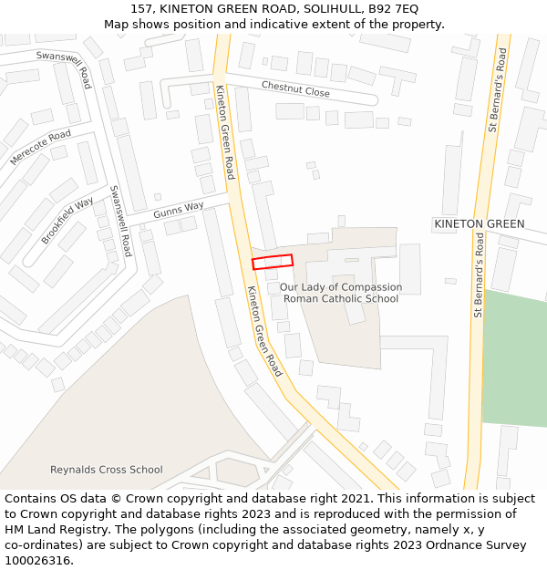 157, KINETON GREEN ROAD, SOLIHULL, B92 7EQ: Location map and indicative extent of plot