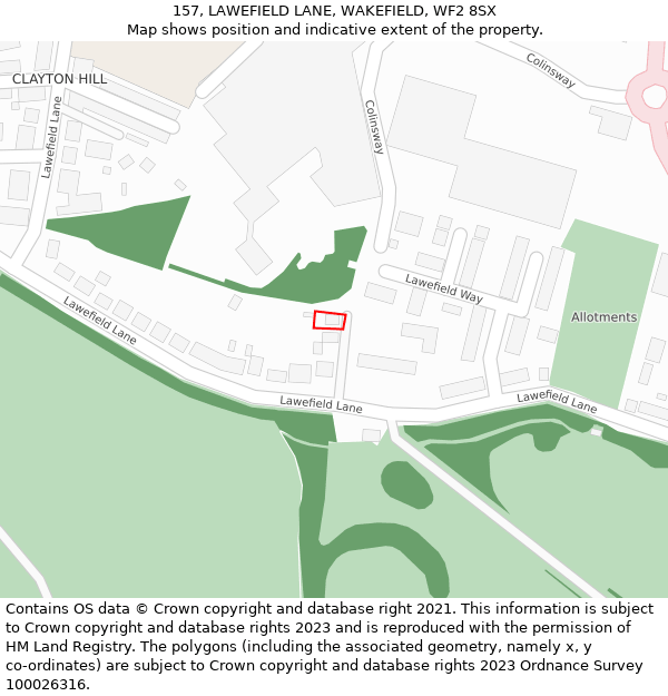 157, LAWEFIELD LANE, WAKEFIELD, WF2 8SX: Location map and indicative extent of plot