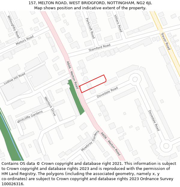 157, MELTON ROAD, WEST BRIDGFORD, NOTTINGHAM, NG2 6JL: Location map and indicative extent of plot