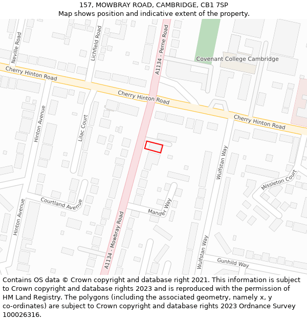 157, MOWBRAY ROAD, CAMBRIDGE, CB1 7SP: Location map and indicative extent of plot