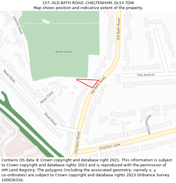 157, OLD BATH ROAD, CHELTENHAM, GL53 7DW: Location map and indicative extent of plot