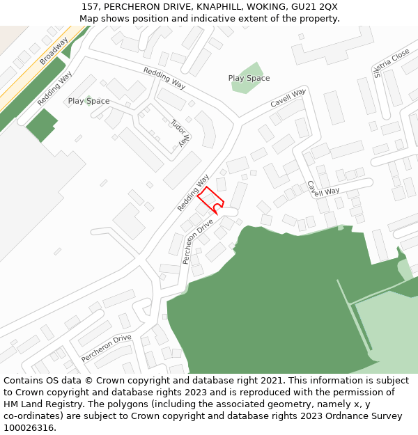 157, PERCHERON DRIVE, KNAPHILL, WOKING, GU21 2QX: Location map and indicative extent of plot